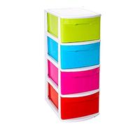 Acan Cajonera támesis 4 cajones Multicolores sin Ruedas, Cajonera de plástico Base Blanco 78 x 39 x 28.5 cm, Cajonera de cajones Alto tamaño Folio