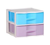 Acan Cajonera wagon de plástico blanco 2 cajones multicolor 32,5 x 36,5 x 38 cm. Contenedor de plástico para folios especial para oficina u hogar. Utensilio de ordenación para distintos ámbitos.