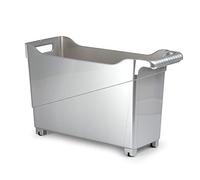 ACAN Carrito de plástico Multiusos con Ruedas y asa Nº1 - Cesta organizadora para Productos de Limpieza, baño, Cocina - 29 x 17 x 45 cm - Color Plata