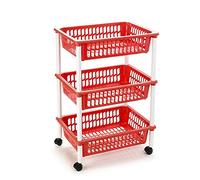 Acan Carro verdulero Modelo PLFT con Ruedas 3 cestas 40 x 30 x 61,5 cm,Carrito portaobjetos estantes Multiusos para organizar los Espacio doméstico. (Rojo-3 cestas)