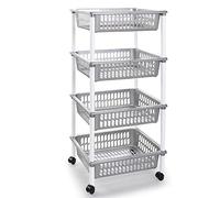 Acan Carro verdulero portaobjetos Multiuso para organizar el Espacio doméstico, Disponible 3 o 4 cestas. Elegir Color y Altura. Ideal para baño, Cocina, Sala y Garaje. (Plata-4 cestas)