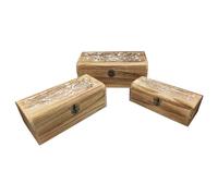 ACAN Conjunto de 3 Cajas de Madera, Forma de baúl, 9,5 x 25 x 14 cm, Juego Cajas rectangulares Decorativas, Cierre metálico Frontal, almacenaje Objetos de Valor, Joyas