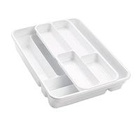 Acan - Cubertero de plástico 40 x 29 x 7,5 cm con 10 compartimentos en 2 niveles. Bandeja de cubiertos, soporte, organizador de utensilios de cocina. Ideal para cajones (Blanco)