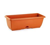 Acan Jardinera balconera de plástico con Plato sin Soporte, Modelo PLFT, 40 x 20 x 17,5 cm - Color marrón. Macetero para Plantas y Flores Rectangular con Agujeros de Drenaje y Bandeja integrada