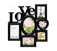 Acan - Marco para fotos de pared múltiple 6 fotos, decoración del hogar. Multimarco portafotos de pvc (Love, negro)