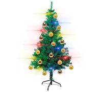 ACAN Tradineur - Árbol de Navidad Verde - Decorado con Set de 16 Bolas Color Dorado y Luces LEDs Navideñas a Pilas Multicolor (240 LEDs) - Altura del Árbol: 120 cm - Fácil Montaje