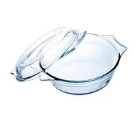 Acan Tradineur - Cacerola Redonda de Vidrio con Tapa, Recipiente, Molde Transparente, Extra Resistente, Apto para Horno, Cocina, repostería - 1,6 litros - 24 x 20 x 9 cm