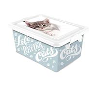 Acan Tradineur - Caja de Almacenamiento con Tapa y Cierres Laterales Clip - Ideal para almacenaje - Fabricada en España (Gatos - 3,7 litros)