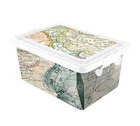 Acan Tradineur - Caja de plástico con tapa y cierres laterales de clip, cajón de almacenaje multiusos, ordenación, objetos, hogar, fabricada en España (Mapa Mundi, 7,5 litros, 32,5 x 23 x 15 cm)