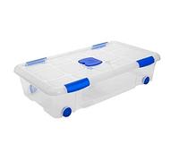Acan Tradineur - Caja de plástico nº 11 transparente con ruedas de 17 x 73,2 x 41,2 cm, 30 litros, baúl con tapa para organización del hogar, arcón de plástico