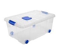 Acan Tradineur - Caja de plástico nº3 transparente con ruedas de 25,7 x 59 x 40,5 cm, 36 litros, baúl con tapa para organización del hogar, arcón de plástico