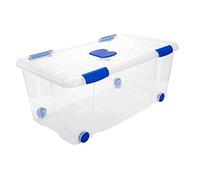 Acan Tradineur - Caja de plástico nº7 transparente con ruedas de 31 x 73,2 x 41,2 cm, 61 litros, baúl con tapa, organización, hogar, arcón, fabricada en España