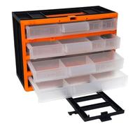 Acan Tradineur - Caja organizadora de herramientas, clasificador con 4 cajones transparentes, cajonera plástico, módulo, estante para tornillos, bricolaje - 31 x 16,5 x 22 cm