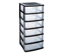 Acan Tradineur - Cajonera de almacenaje Sena, 6 cajones opacos, plástico, torre de ordenación multiusos, hogar, 96,5 x 40 x 39 cm, negro