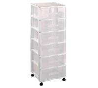 Acan Tradineur - Cajonera de Almacenamiento WGN - 6 Cajones - Torre de Almacenamiento Multiusos para Oficina, hogar, Escuela, etc - 98,5 x 37 x 39 cm - Color Blanco - Cajones Transparentes