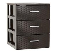 Acan Tradineur - Cajonera de ordenación Rattan de plástico - 3 cajones - Torre de almacenaje Multiusos, Organizador Auxiliar, Almacenamiento, baño - 46,5 x 36,5 x 36,5 cm - Color Wengué