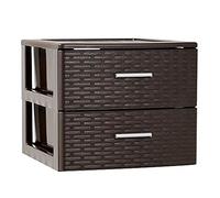 Acan Tradineur - Cajonera de ordenación Rin Rattan con 2 cajones de plástico, organizador auxiliar efecto mimbre, color wengué, 31,5 x 36,5 x 36,5 cm