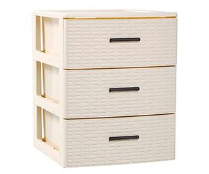 Acan Tradineur - Cajonera de ordenación Rin Rattan con 3 cajones de plástico, torre de almacenaje multiusos efecto mimbre, 46,5 x 36,5 x 36,5 cm, color marfil