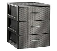 Acan Tradineur - Cajonera de ordenación Rin Rattan con 3 cajones, plástico, torre de almacenaje multiusos, 46,5 x 36,5 x 36,5 cm, gris antracita