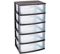 Acan Tradineur - Cajonera de organización “Nilo” - Ideal para el hogar o el trabajo - Fabricación en plástico - 5 Cajones translucidos - 100,5 x 56 x 40 cm - Color Negro