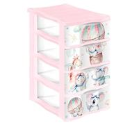 Acan Tradineur - Cajonera de plástico, modelo Volar, 4 cajones transparentes, torre almacenaje, juguetes, dormitorio infantil, niños, fabricada en España (Rosa - 36 x 28 x 49 cm)