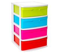 Acan Tradineur - Cajonera de plástico Sena, 4 cajones multicolor, torre de ordenación multiusos, almacenaje, escuela, hogar, fabricada en España (Blancolor, Cajones Color Aleatorio, 65 x 40 x 39 cm)