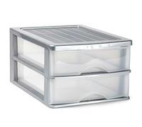 Acan Tradineur - Cajonera de sobremesa - 2 Cajones Transparentes - Torre de almacenaje, Armario, baño, Oficina - Fabricado en España - 18 x 27 x 35,5 cm - Color Plata