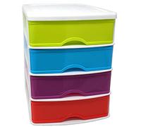 Acan Tradineur - Cajonera de sobremesa de plástico blanco, 4 cajones multicolor, 35 x 27 x 35,5 cm, torre almacenaje multiusos, organizador auxiliar, almacenamiento escritorio, armario, baño, oficina