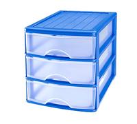 Acan Tradineur - Cajonera de sobremesa guadiana, azul, 3 cajones transparentes 18 x 17 x 21,5 cm. Torre de almacenaje multiusos, organizador auxiliar, ordenación hogar, baño, garaje