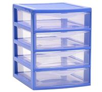 Acan Tradineur - Cajonera de sobremesa guadiana multiusos de plástico, 4 cajones transparentes, fabricada en España (Azul, 22,5 x 18 x 21,5 cm, modelo aleatorio)