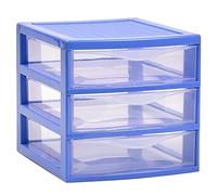 Acan Tradineur - Cajonera guadiana de sobremesa, 3 cajones Transparentes, Torre de almacenaje, Armario, baño, Oficina, Fabricada en España (Azul - 17,5 x 18 x 21,5 cm)
