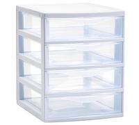 Acan Tradineur - Cajonera guadiana de sobremesa, incluye 4 cajones transparentes, torre de almacenaje, armario, baño, oficina, fabricada en España (Blanco, 22,5 x 18 x 21,5 cm, modelo aleatorio)