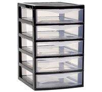 Acan Tradineur - Cajonera guadiana de sobremesa, incluye 5 cajones transparentes, torre de almacenaje, armario, baño, oficina, fabricada en España (Negro - 28 x 18 x 21,5 cm - Modelo aleatorio)
