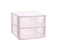 Acan Tradineur - Cajonera sena 2 cajones, plástico blanco, 40 x 39 x 33,5 cm, torre de almacenaje, cajones opacos, organizador auxiliar multiusos, almacenamiento, dormitorio, baño, oficina
