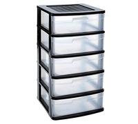 Acan Tradineur - Cajonera Sena de ordenación con 5 cajones opacos, plástico, torre de almacenaje multiusos, hogar, 81 x 40 x 39 cm, negro
