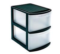 Acan Tradineur - Cajonera támesis base negro 2 cajones de color negro 41 x 28 x 39 cm, Cajonera plástico 2 cajones sin ruedas multiusos para almacenamiento y organización ideal para oficina u hogar