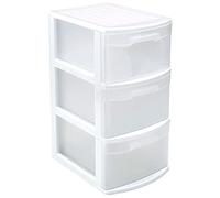 Acan Tradineur - Cajonera támesis de plástico blanco, 3 cajones transparentes, 58,5 x 28,5 x 39 cm, torre de almacenaje y organización multiusos, oficina, hogar