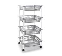 Acan Tradineur - Carro verdulero - Modelo PLFT - Color Plata - con Ruedas - 4 cestas 85 x 40 x 30 cm - Multiusos para organizar los Espacios domésticos, Ideal para baño, Cocina, Sala y Garaje.