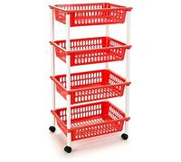 Acan Tradineur - Carro verdulero - Modelo PLFT - Color Rojo - con Ruedas - 4 cestas 85 x 40 x 30 cm - Multiusos para organizar los Espacios domésticos, Ideal para baño, Cocina, Sala y Garaje.