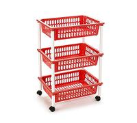Acan Tradineur - Carro verdulero Rojo Modelo PLFT con Ruedas 3 cestas 40 x 30 x 61,5 cm Carrito portaobjetos estantes Multiusos para organizar los Espacios domésticos