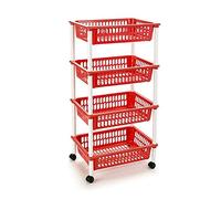 Acan Tradineur - Carro verdulero Rojo Modelo PLFT con Ruedas 4 cestas 85 x 40 x 30 cm Carrito portaobjetos estantes Multiusos para organizar los Espacios domésticos