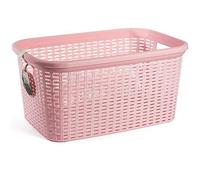 Acan Tradineur - Cesta Colada Rectangular de plástico - Fabricado en España - Capacidad de 35 litros - Estilo Mimbre - 53,5 x 36 x 26,5 cm - Color Rosa Pastel