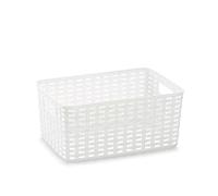 Acan Tradineur - Cesta Rattan N.º 2 - Fabricado en plástico - Almacenamiento de Ropa, Productos de Limpieza - Capacidad de 6 L - 23 x 29 x 19,5 cm - Color Blanco