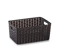 Acan Tradineur - Cesta Rattan N.º 3 - Fabricado en plástico - Almacenamiento de Ropa, Productos de Limpieza - Capacidad de 10 L - 16 x 33 x 22 cm - Color Wengue