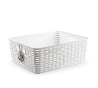 Acan Tradineur - Cesta Rattan N.º 4 - Fabricado en plástico - Almacenamiento de Ropa, Productos de Limpieza - Capacidad de 12 L - 13,5 x 36 x 28 cm - Color Blanco