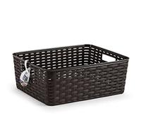 Acan Tradineur - Cesta Rattan N.º 4 - Fabricado en plástico - Almacenamiento de Ropa, Productos de Limpieza - Capacidad de 12 L - 13,5 x 36 x 28 cm - Color: Wengue