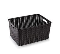Acan Tradineur - Cesta Rattan N.º 5 - Fabricado en plástico - Almacenamiento de Ropa, Productos de Limpieza - Capacidad de 18 L - 19 x 38,5 x 28,5 cm - Color Wengue