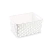 Acan Tradineur - Cesta Rattan N.º 5 - Fabricado en plástico - Almacenamiento de Ropa, Productos de Limpieza - Capacidad de 18 L - 19 x 38,5 x 28,5 cm - Color Blanco