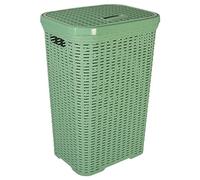 Acan Tradineur - Cesto para Ropa Sucia con Asas y Tapa, pongotodo Rattan de plástico, Cubo para Colada, imitación Mimbre, Fabricado en España (Verde - 60 litros - 62,5 x 43 x 34 cm)