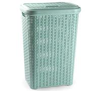 Acan Tradineur - Cesto para Ropa Sucia con Asas y Tapa, pongotodo Rattan de plástico, Cubo para Colada, imitación Mimbre, hogar (Verde, 60 litros, 61,5 x 42,5 x 34 cm)